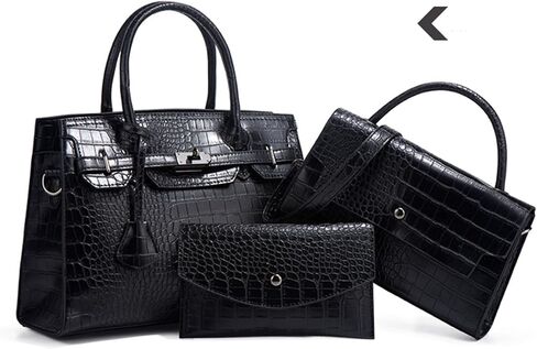 المرأة بولي Leather جلد التمساح طباعة حقيبة يد كبيرة حقيبة كتف مخلب مقبض موضة حقيبة حمل محفظة صغيرة مربعة 3 مجموعة in Saudi Arabia