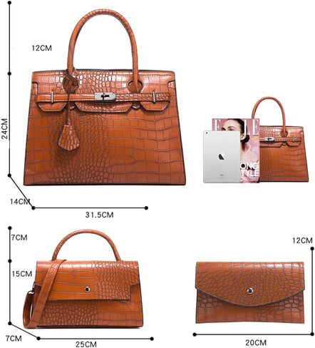 المرأة بولي Leather جلد التمساح طباعة حقيبة يد كبيرة حقيبة كتف مخلب مقبض موضة حقيبة حمل محفظة صغيرة مربعة 3 مجموعة in Saudi Arabia