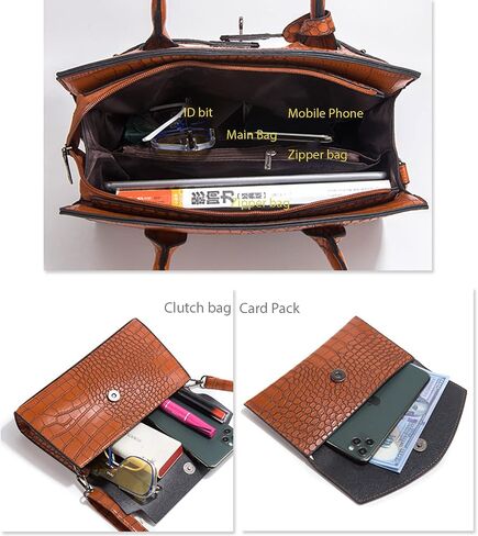 المرأة بولي Leather جلد التمساح طباعة حقيبة يد كبيرة حقيبة كتف مخلب مقبض موضة حقيبة حمل محفظة صغيرة مربعة 3 مجموعة in Saudi Arabia