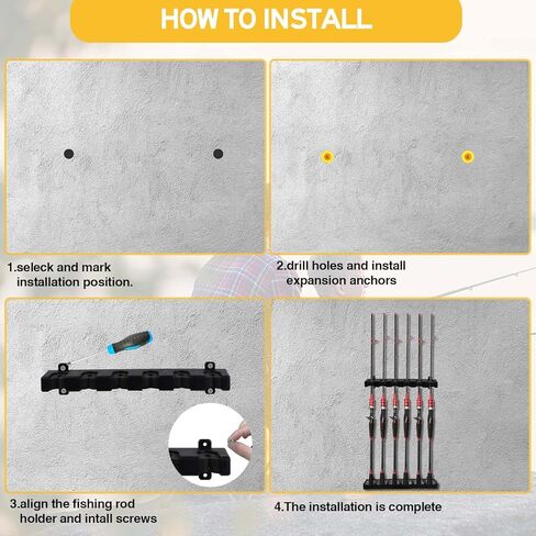 زوجان من حوامل صنارة الصيد العمودية للجدار، رف صنارة الصيد الأسود مقاس 12.5 بوصة، تخزين صنارة الصيد المثبتة على الحائط مع براغي، حوامل قصبة الصيد لغرفة المعيشة في المرآب in Kuwait