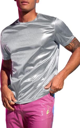 GORGLITTER Men's Metallic Round Neck Tee Short Sleeve Casual T Shirt in Saudi Arabia