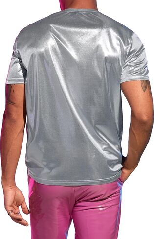 GORGLITTER Men's Metallic Round Neck Tee Short Sleeve Casual T Shirt in Saudi Arabia