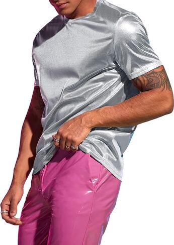 GORGLITTER Men's Metallic Round Neck Tee Short Sleeve Casual T Shirt in Saudi Arabia