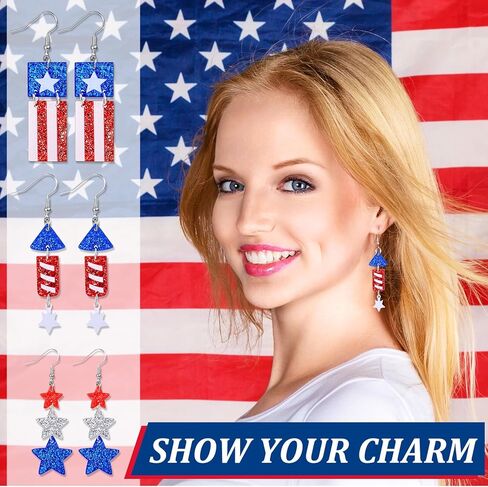 20 Pairs 4th of July Earrings Patriotic American Flag Earrings Red White Blue Star Dangle Bling Earrings Independence USA Jewelry Accessories for Women Girls Gift in Saudi Arabia