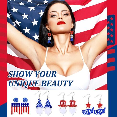 20 Pairs 4th of July Earrings Patriotic American Flag Earrings Red White Blue Star Dangle Bling Earrings Independence USA Jewelry Accessories for Women Girls Gift in Saudi Arabia