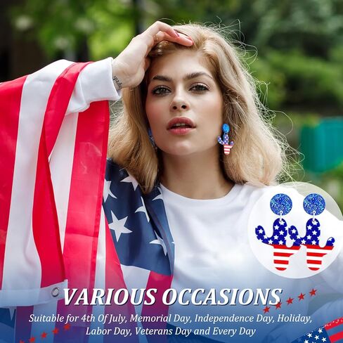 20 Pairs 4th of July Earrings Patriotic American Flag Earrings Red White Blue Star Dangle Bling Earrings Independence USA Jewelry Accessories for Women Girls Gift in Saudi Arabia