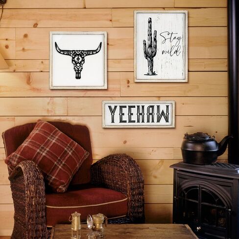 Putuo Decor Rustic Cowboy Wall Art - 3 Ps Bohemian Western Room Decor, Perfect for Bedroom and Living Room, Unique Western Cowboy Decor for Housewarming and Indoor Settings in Saudi Arabia