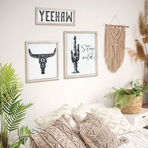 Putuo Decor Rustic Cowboy Wall Art - 3 Ps Bohemian Western Room Decor, Perfect for Bedroom and Living Room, Unique Western Cowboy Decor for Housewarming and Indoor Settings in Saudi Arabia