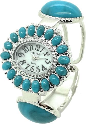 Ladies Silver Metal Bangle Cuff Fashion Watch with Stones Pearl Dial in Kuwait