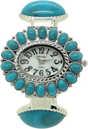 Ladies Silver Metal Bangle Cuff Fashion Watch with Stones Pearl Dial in Kuwait