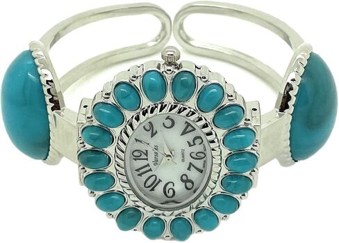 Ladies Silver Metal Bangle Cuff Fashion Watch with Stones Pearl Dial in Kuwait