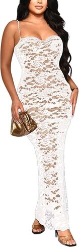 فستان نسائي صيفي طويل بحمالات رفيعة من الدانتيل ومشد مثير بدون أكمام وحفلات مسائية أنيقة وفساتين طويلة in Kuwait