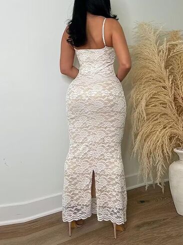فستان نسائي صيفي طويل بحمالات رفيعة من الدانتيل ومشد مثير بدون أكمام وحفلات مسائية أنيقة وفساتين طويلة in Kuwait