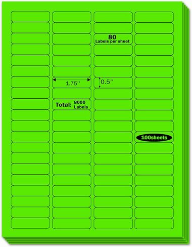 0.5" x 1.75" Premium Green Colored Shipping Address Labels Sticker Papers for Inkjet & Laser Printer Self-Adhesive Mailing Labels Writable Tags, 8.5"×11" 80 Labels per Sheet, Total 16000 Labels in Saudi Arabia