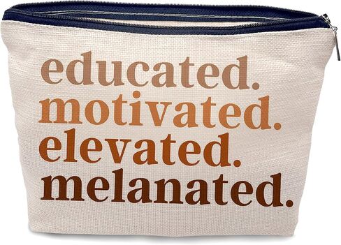Nogrit African American Gifts,Black Women Gifts,Black Women Makeup Bag Cosmetic Bag,Educated Motivated Elevated Melanated Melanin Makeup Travel Toiletry Bag,gifts for African American women/black in Saudi Arabia