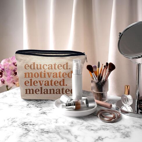 Nogrit African American Gifts,Black Women Gifts,Black Women Makeup Bag Cosmetic Bag,Educated Motivated Elevated Melanated Melanin Makeup Travel Toiletry Bag,gifts for African American women/black in Saudi Arabia