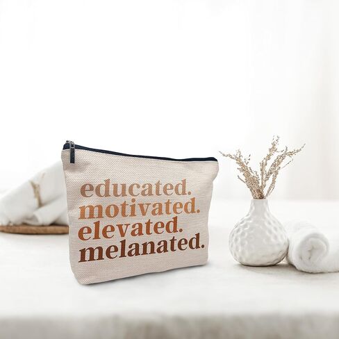 Nogrit African American Gifts,Black Women Gifts,Black Women Makeup Bag Cosmetic Bag,Educated Motivated Elevated Melanated Melanin Makeup Travel Toiletry Bag,gifts for African American women/black in Saudi Arabia