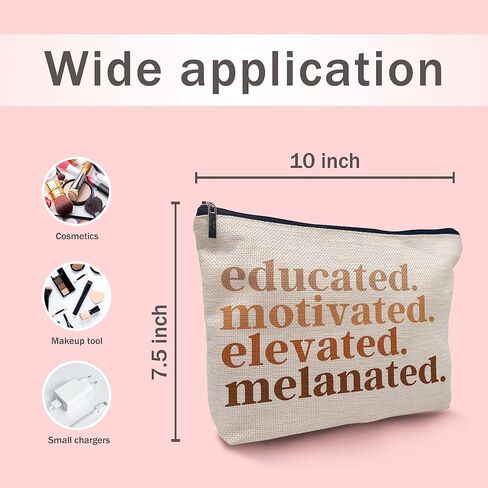Nogrit African American Gifts,Black Women Gifts,Black Women Makeup Bag Cosmetic Bag,Educated Motivated Elevated Melanated Melanin Makeup Travel Toiletry Bag,gifts for African American women/black in Saudi Arabia