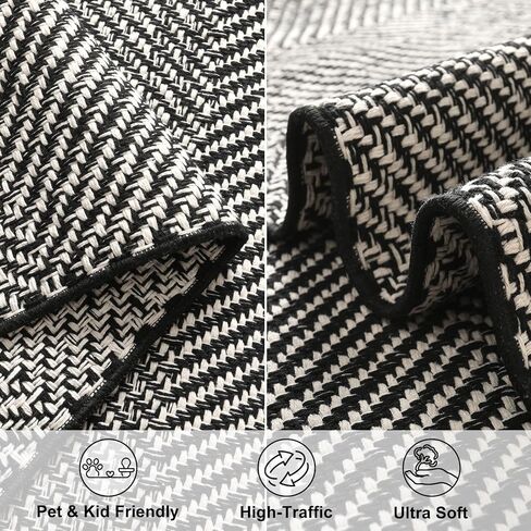 LEEVAN Black Hallway Runner Rug 2'x8', Washable Entryway Runner Rug with Tassel, Reversible Kitchen Rug Runner, Farmhouse Bathroom Rug Runner Long Carpet for Laundry/Bedroom in Kuwait