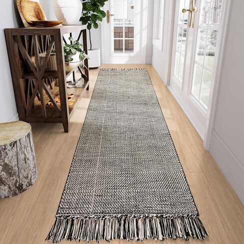 LEEVAN Black Hallway Runner Rug 2'x8', Washable Entryway Runner Rug with Tassel, Reversible Kitchen Rug Runner, Farmhouse Bathroom Rug Runner Long Carpet for Laundry/Bedroom in Kuwait