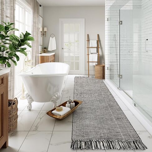 LEEVAN Black Hallway Runner Rug 2'x8', Washable Entryway Runner Rug with Tassel, Reversible Kitchen Rug Runner, Farmhouse Bathroom Rug Runner Long Carpet for Laundry/Bedroom in Kuwait