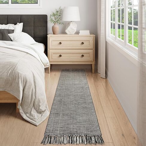 LEEVAN Black Hallway Runner Rug 2'x8', Washable Entryway Runner Rug with Tassel, Reversible Kitchen Rug Runner, Farmhouse Bathroom Rug Runner Long Carpet for Laundry/Bedroom in Kuwait