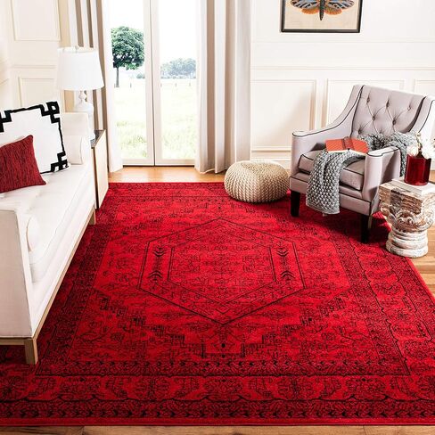 سجادة منطقة مجموعة SAFAVIEH Adirondack - 15.24 سم × 22.86 سم، أحمر وأسود، تصميم ميدالية شرقية، لا يتساقط ويسهل العناية بها، مثالية للمناطق ذات حركة المرور العالية في غرفة المعيشة وغرفة النوم (ADR108F) in Saudi Arabia