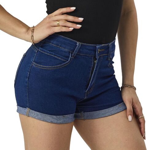 Yyibsones Women's Casual Stretchy Denim Shorts High Waisted Folded Hem Jeans Shorts in Kuwait