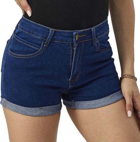 Yyibsones Women's Casual Stretchy Denim Shorts High Waisted Folded Hem Jeans Shorts in Kuwait