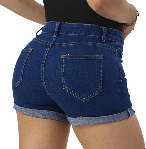Yyibsones Women's Casual Stretchy Denim Shorts High Waisted Folded Hem Jeans Shorts in Kuwait