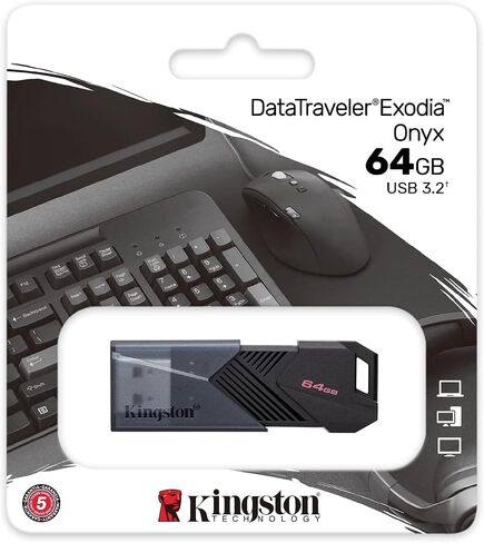 Kingston DataTraveler Exodia Onyx 64GB High Performance 3.2 Gen 1 Compliant USB Type-A Flash Drive with Key Ring Loop (DTXON/64GB) Bundle with (1) Everything But Stromboli Lanyard in Saudi Arabia