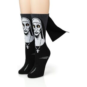 The Nun Athletic Crew Socks - Breathable 3D Printed Dress Socks for Adults & Teens - Unisex Black Tube Novelty Socks Great for Halloween, Costume & Cosplays - 1 Pair