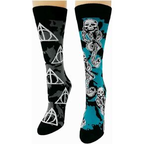 Harry Potter (2) Pack Men's Dress Crew Socks. 2 Pair –Deathly Hallows & The Dark Mark. Men’s Shoe Size 6-12 (TG11512)