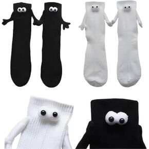 GEOOT Magnetic Hand in Hand Socks, Socks with Magnetic Hands of Couple Holding Hands Socks, Funny Couple Tube Socks Friendship Gift for Men Women (Black + White, 2 Pairs) in Kuwait