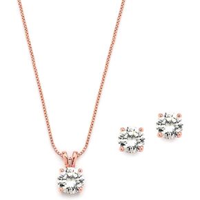 Mariell 14K Rose Gold Plated Cubic Zirconia Jewelry Set - 2cwt Round Pendant with Pierced Stud Earrings