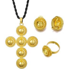 New Silver Gold Plated Cross Ethiopian Jewelry Set for women Bride Bridesmaid Anniversary Party Accessories