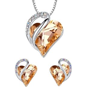 Leafael Infinity Love Heart Necklace and Stud Earrings for Women, Healing Stone for Energy Crystal Jewelry, Silver Tone Bundle Gifts for Women, Carnelian Orange