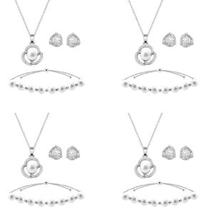 Bridesmaid Jewelry Set for Wedding, 18K Gold/Rose Gold/Silver Plated Trilateral Pendant with Faux Pearl Necklace Earring Bracelet Set for Women Girls “I Can't Say "I Do" Without You" Gift