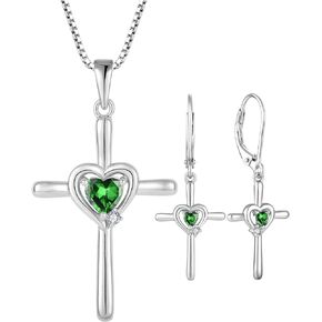 قلادة متقاطعة من الفضة الإسترليني عيار 925 على شكل صليب على شكل قلادة دينية مكونة من مجموعة مجوهرات الزمرد للنساء in Kuwait