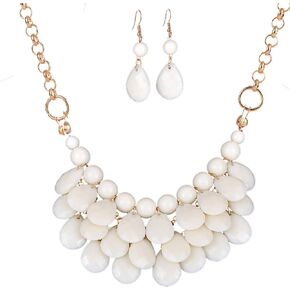 Qlavoca Teardrop Floating Statement Necklace Earrings Bubble Layer Chucky Rib Collor Necklace Resin Boho Wowmen Charm Fashion Jewerly Accessories Necklace Earring Set