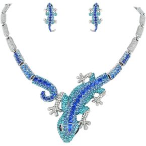 EVER FAITH Austrian Crystal Art Deco Gecko Lizard Necklace Earrings Set