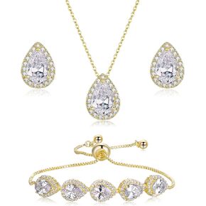 EleQueen Women's Cubic Zirconia Crystal Teardrop Necklace Earrings Bracelet Wedding Party Jewelry Sets for Bride Bridemaids