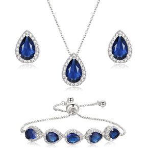 EleQueen Women's Cubic Zirconia Crystal Teardrop Necklace Earrings Bracelet Wedding Party Jewelry Sets for Bride Bridemaids in Saudi Arabia