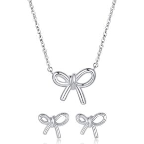 FOLOOTY Bow Earrings Necklaces Jewelry Set for Women Girl Classic Ribbon Bowknot Stud Earrings Cute Earrings Trendy Gift