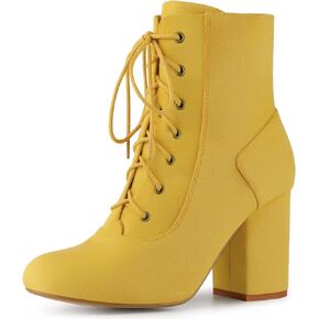 Perphy Round Toe Chunky High Heel Lace Up Ankle Boots for Women