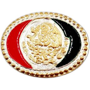 Colored Mexican Flag Eagle Hat Pin, Gold Tone Metal with Red White and Black Enamel, Collectible Keepsake Travel Souvenir Pins for Caps or Leather-craft with Butterfly Clasp Closures, 1 3/4 Inches