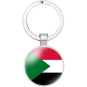 vmcoatdu Sudan Sultan National Flag Key Chain Keyring Gift Men Women Keychain Stainless Steel and Inlaid Glass Materials