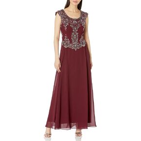J Kara Women's Vintage Floral Cap Sleeve Mock Flair Dress