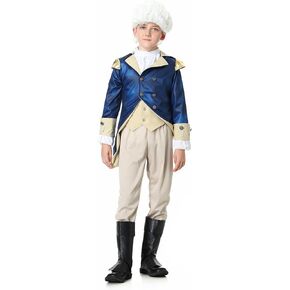 LMYOVE Colonial Costume for Boy, George Washington Costume Set, Founding Fathers Halloween Outfit with Wig and Hat(Navy Blue, XL)