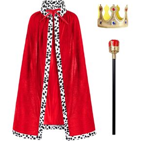 IMEKIS King Prince Costume for Kids Boys Adult King Cloak Crown Scepter Costumes Set Halloween Cosplay Birthday Party Outfit